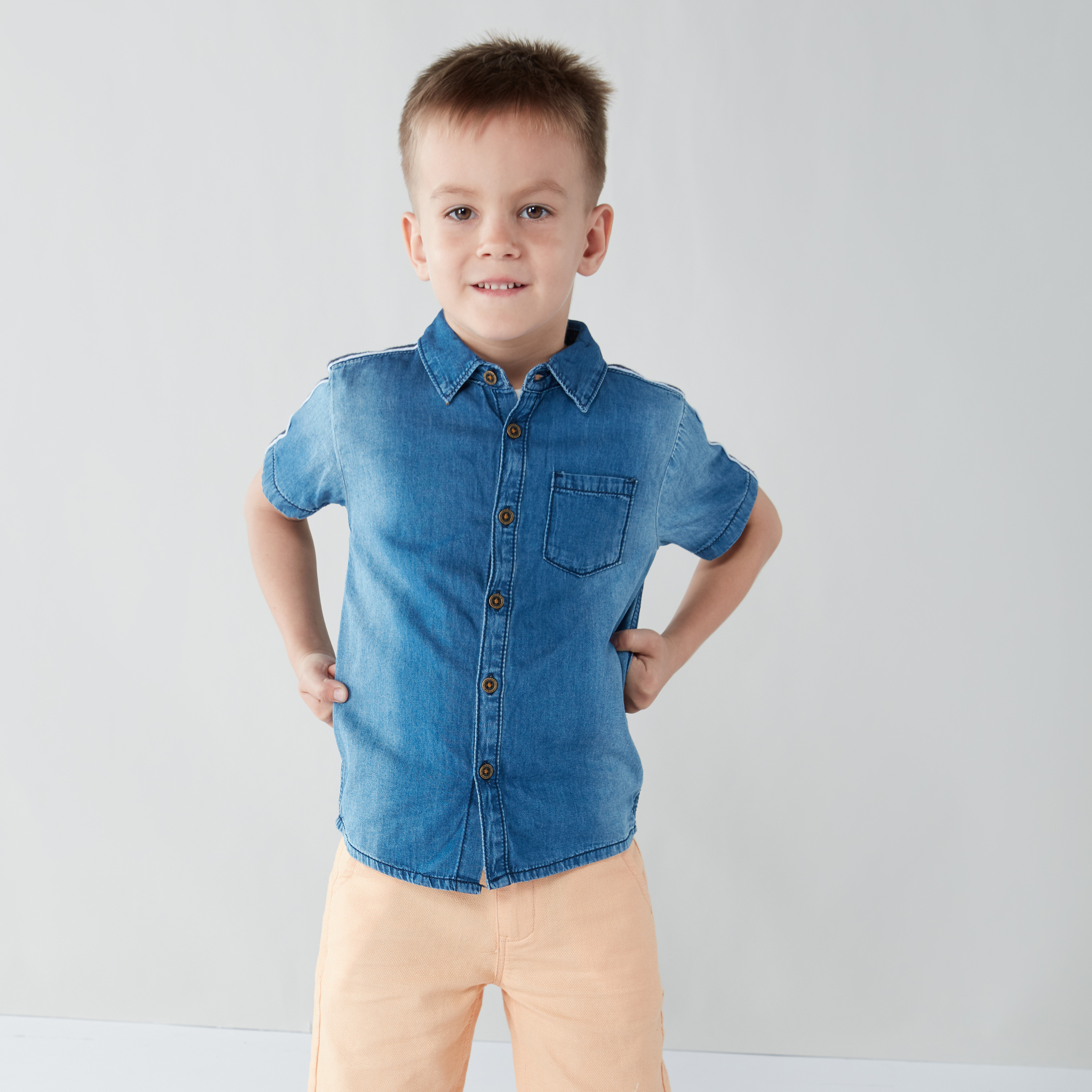 Boys short sleeve 2025 denim shirt