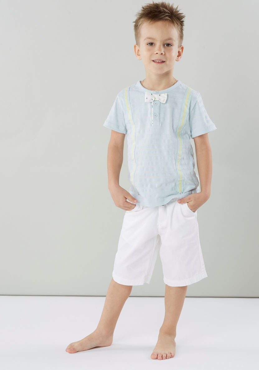 Juniors Round Neck T-shirt with Bow Accent and Suspender Styling-T Shirts-image-1