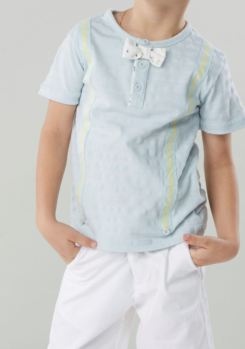 Juniors Round Neck T-shirt with Bow Accent and Suspender Styling-T Shirts-image-2