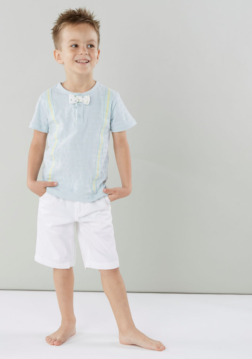 Juniors Round Neck T-shirt with Bow Accent and Suspender Styling-T Shirts-image-3