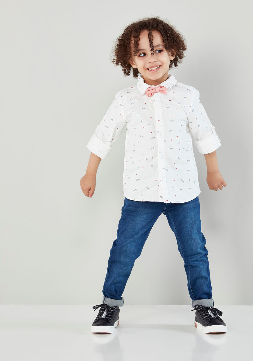 Juniors Printed Shirt with Bow Tie-Shirts-image-2