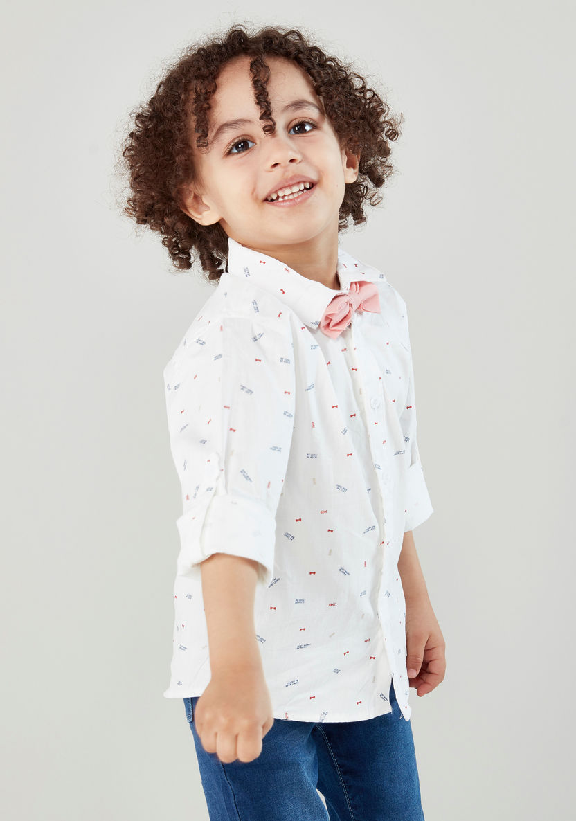 Juniors Printed Shirt with Bow Tie-Shirts-image-0