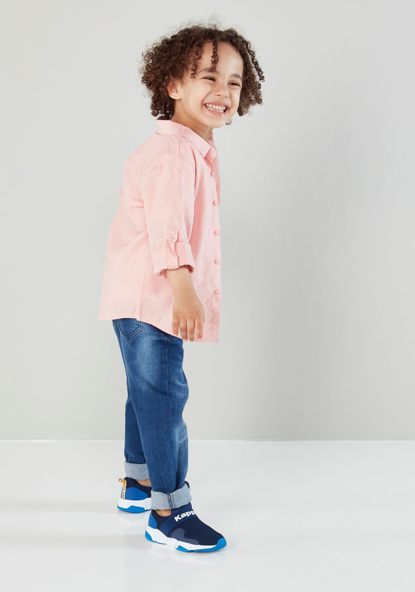 Juniors Ditsy Printed Shirt with Collar and Roll-up Sleeves-Shirts-image-0