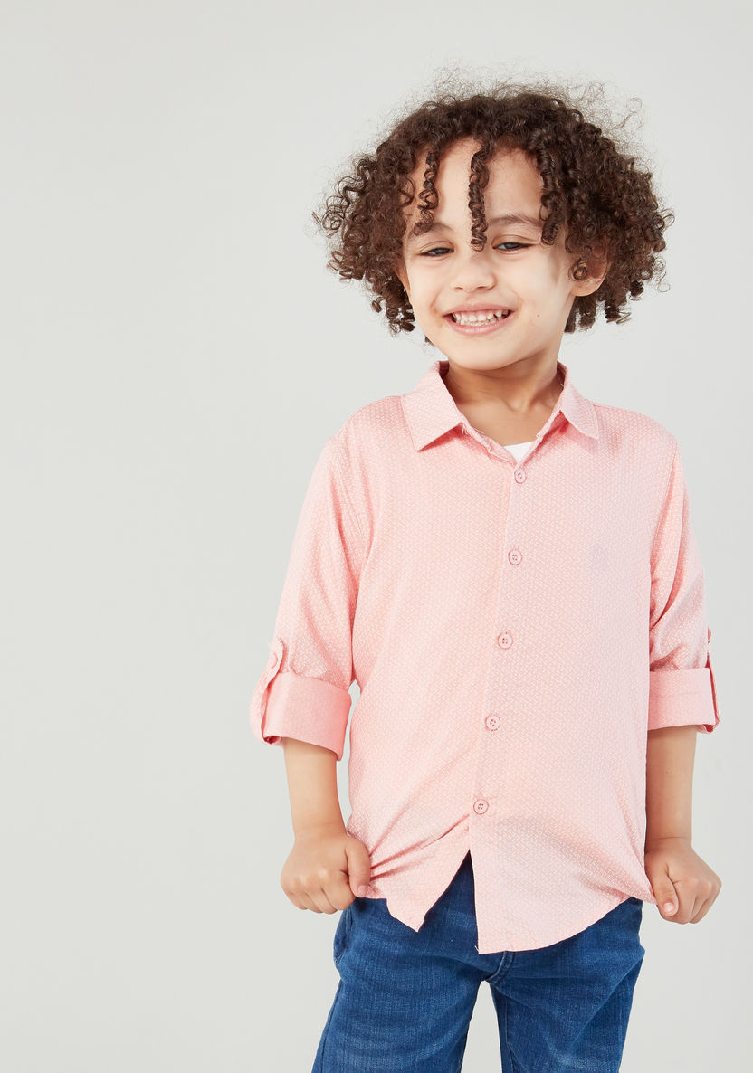 Juniors Ditsy Printed Shirt with Collar and Roll-up Sleeves-Shirts-image-2