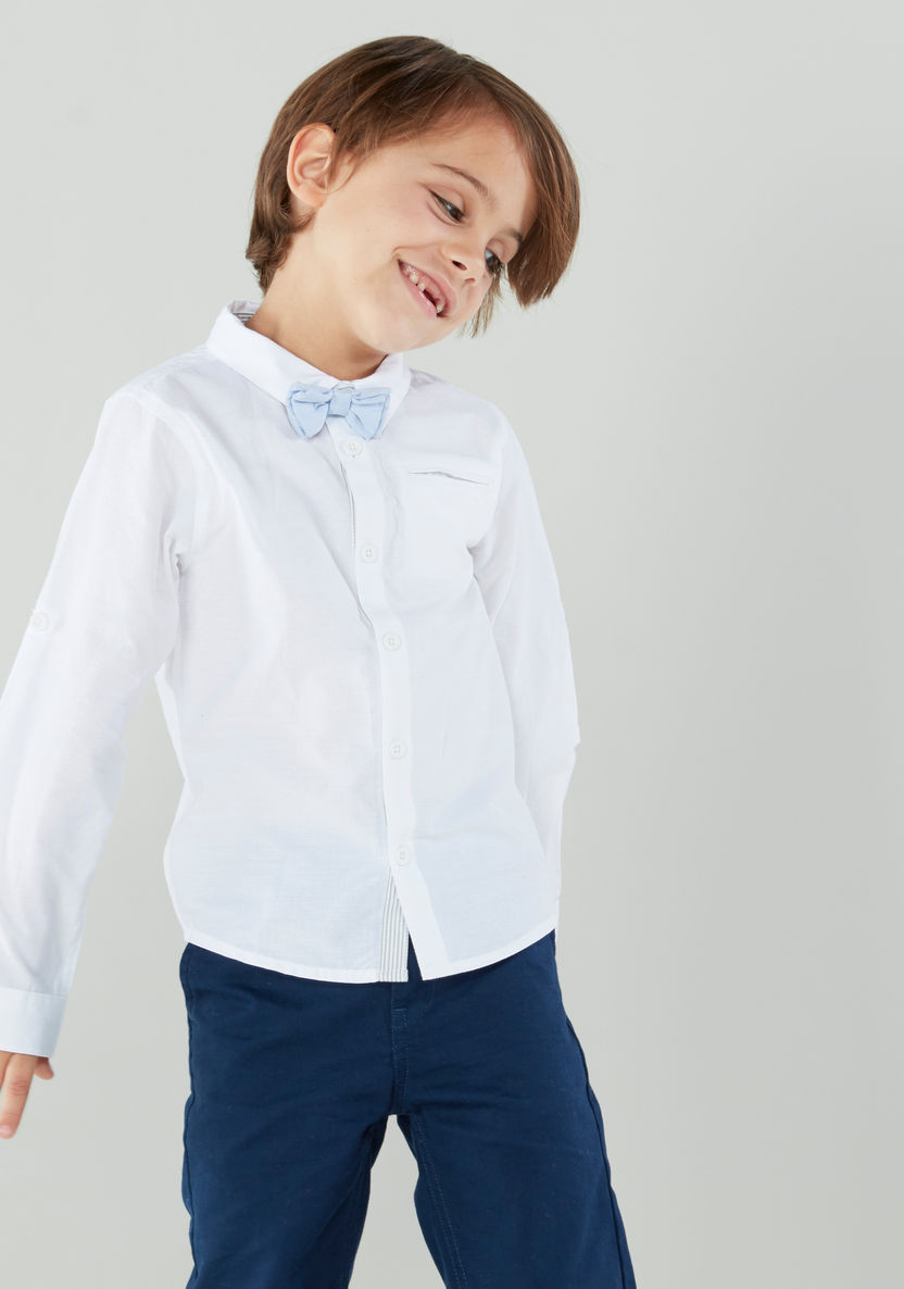 Juniors Long Sleeves Shirt with Bow Tie-Shirts-image-0