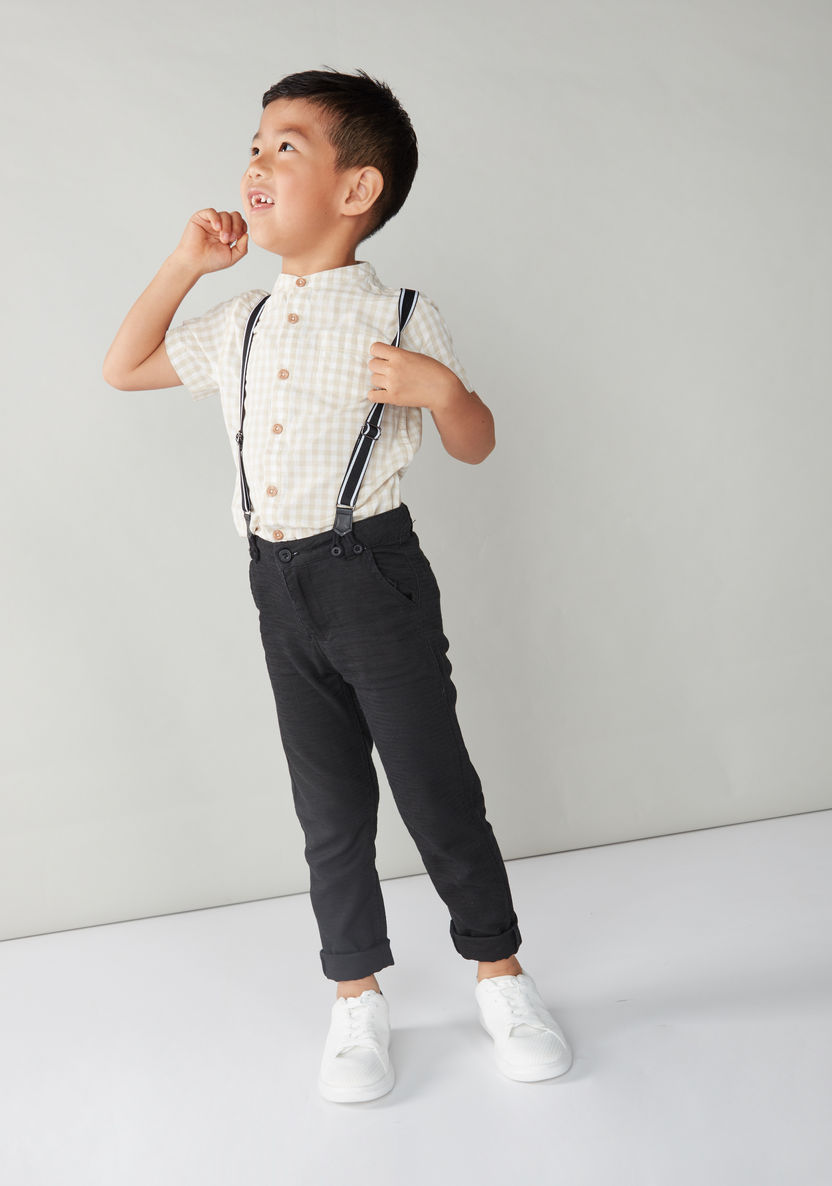 Juniors Chequered Shirt with Mandarin Collar and Short Sleeves-Shirts-image-0