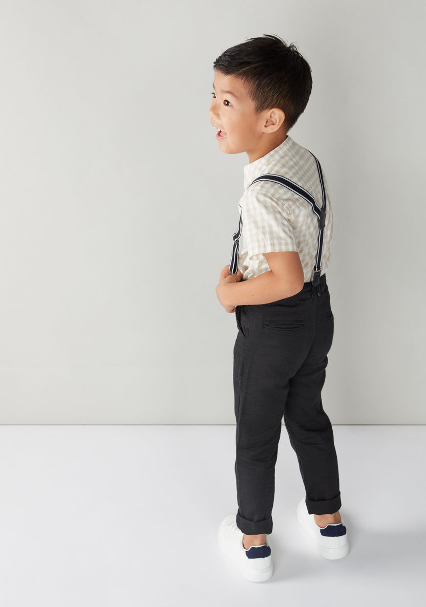 Juniors Chequered Shirt with Mandarin Collar and Short Sleeves-Shirts-image-1