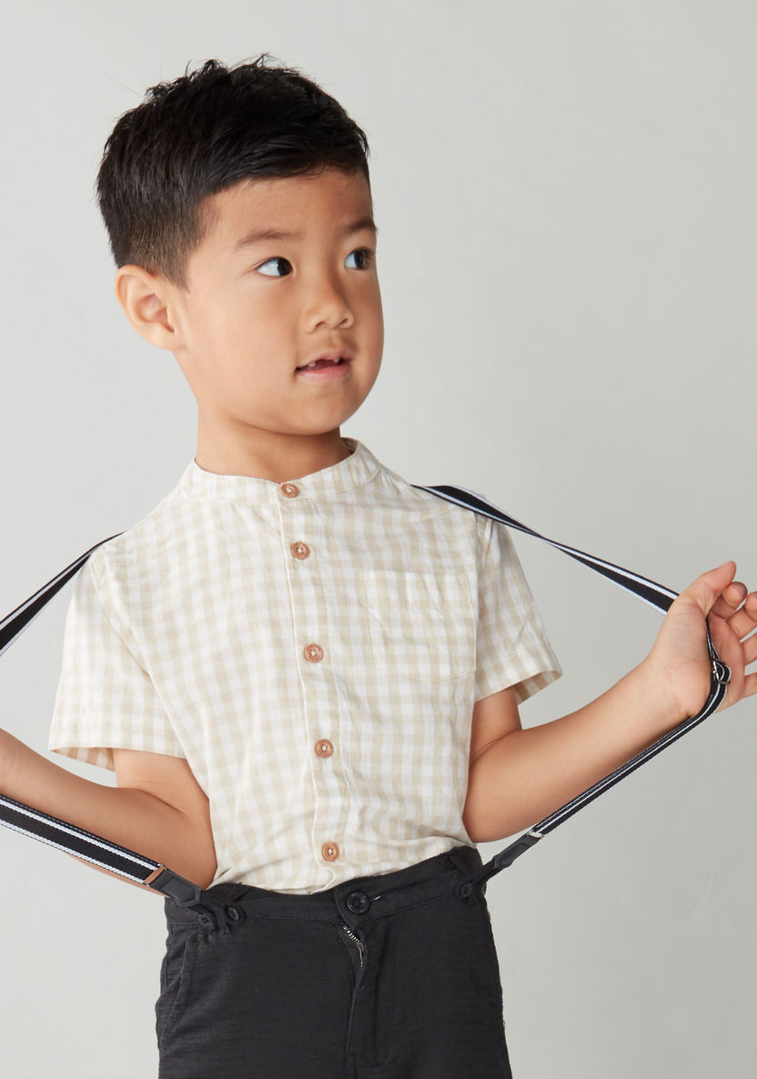 Juniors Chequered Shirt with Mandarin Collar and Short Sleeves-Shirts-image-2