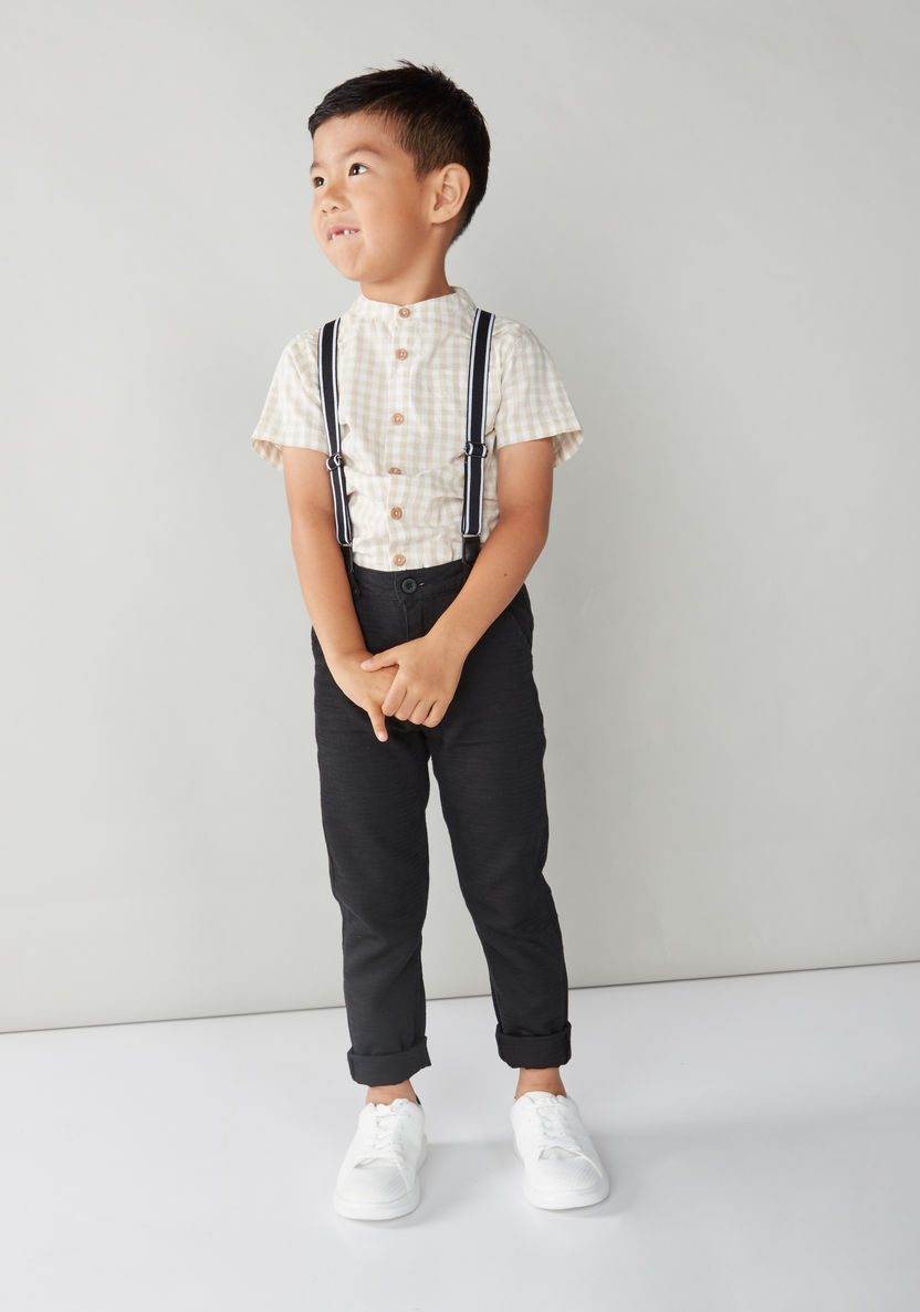 Juniors Chequered Shirt with Mandarin Collar and Short Sleeves-Shirts-image-3