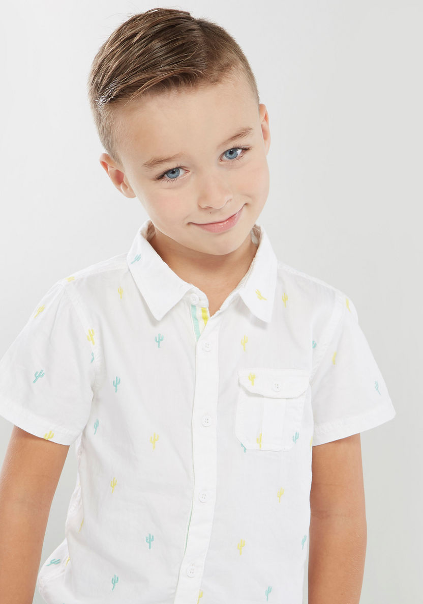 Juniors Printed Shirt with Short Sleeves and  Chest Pocket-Shirts-image-2