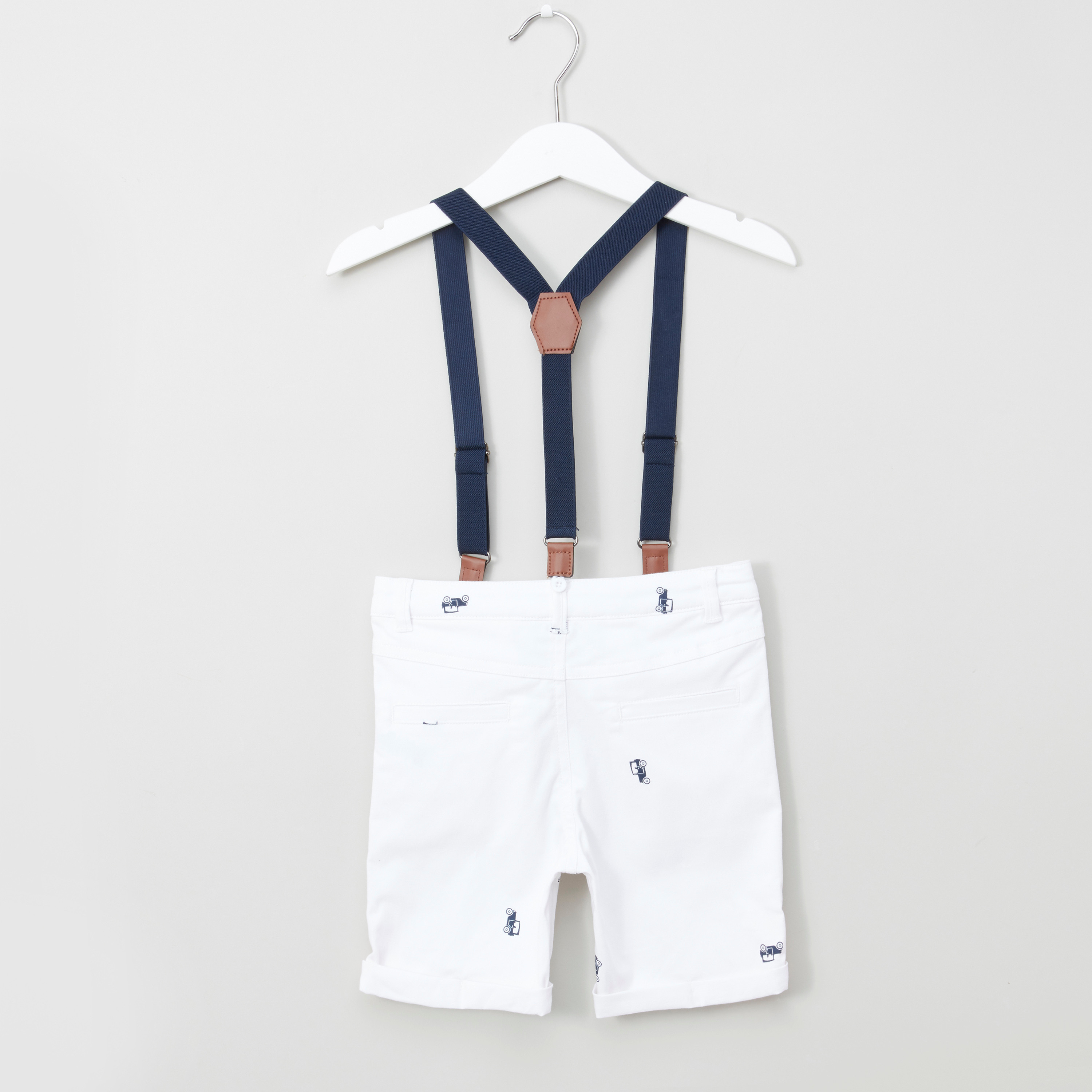 Baby boy white top shorts with suspenders