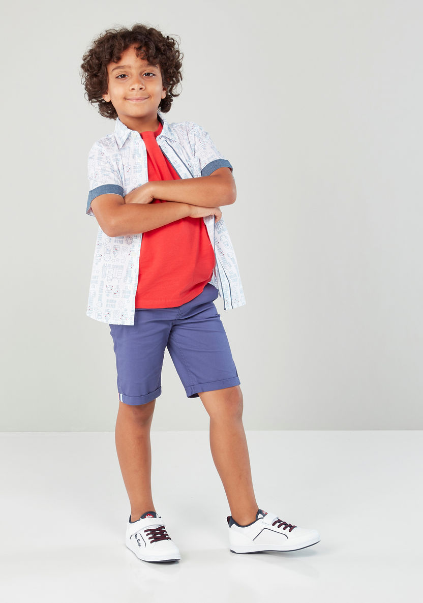 Juniors Solid Coloured Knee Length Shorts with 4-Pocket-Shorts-image-1