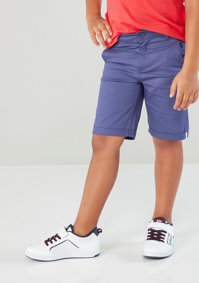 Juniors Solid Coloured Knee Length Shorts with 4-Pocket-Shorts-image-2