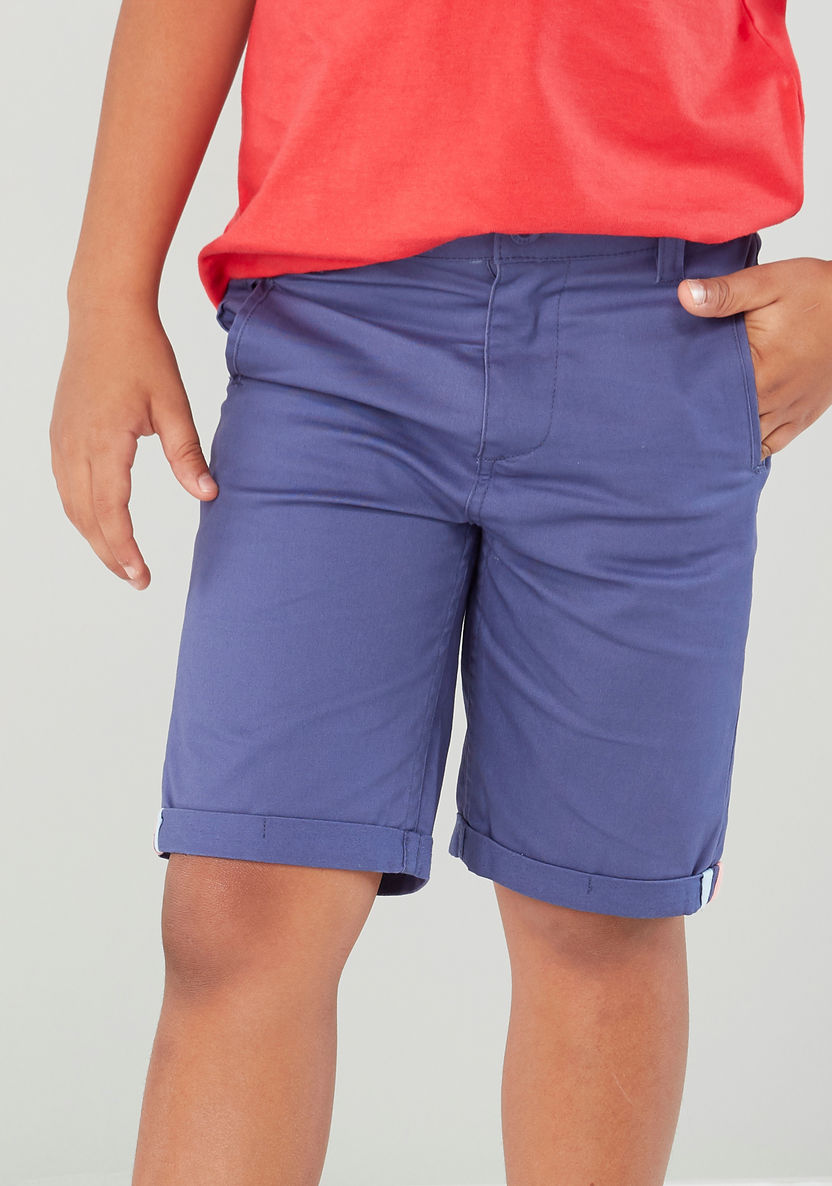 Juniors Solid Coloured Knee Length Shorts with 4-Pocket-Shorts-image-0