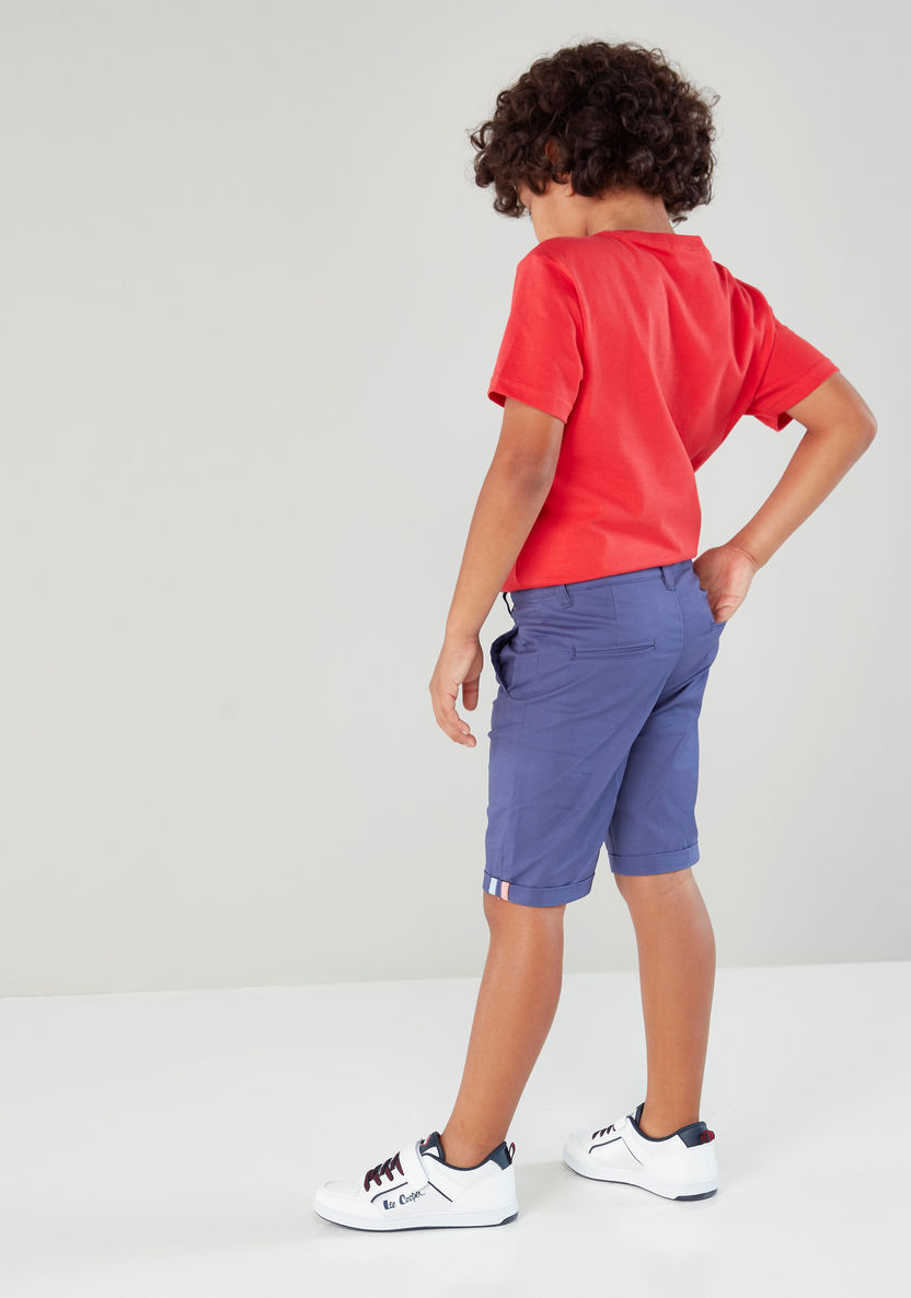 Juniors Solid Coloured Knee Length Shorts with 4-Pocket-Shorts-image-3
