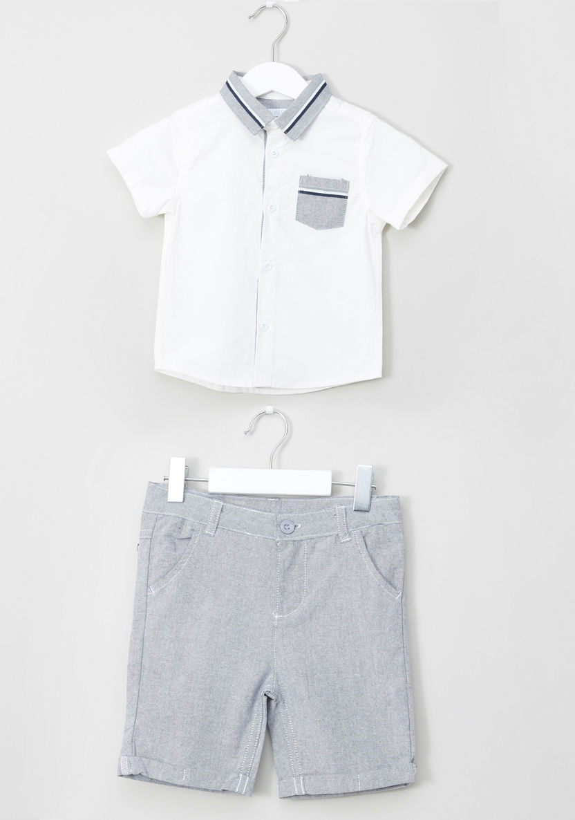 Juniors Short Sleeves Shirt with Stitch Detail Shorts-Clothes Sets-image-0