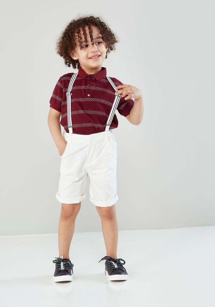 Juniors Striped Polo T-shirt and Suspender Shorts Set-Clothes Sets-image-0