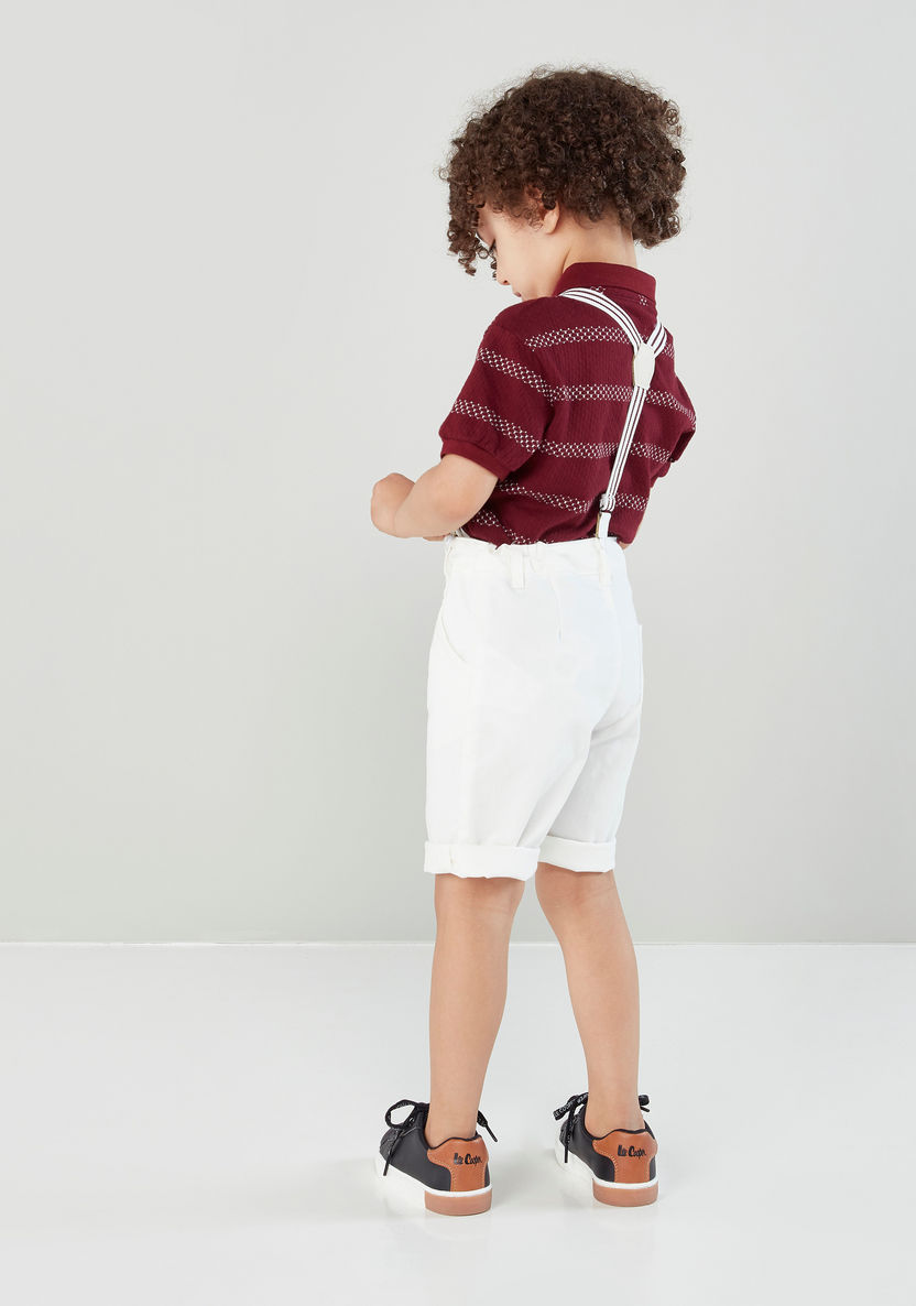 Juniors Striped Polo T-shirt and Suspender Shorts Set-Clothes Sets-image-3