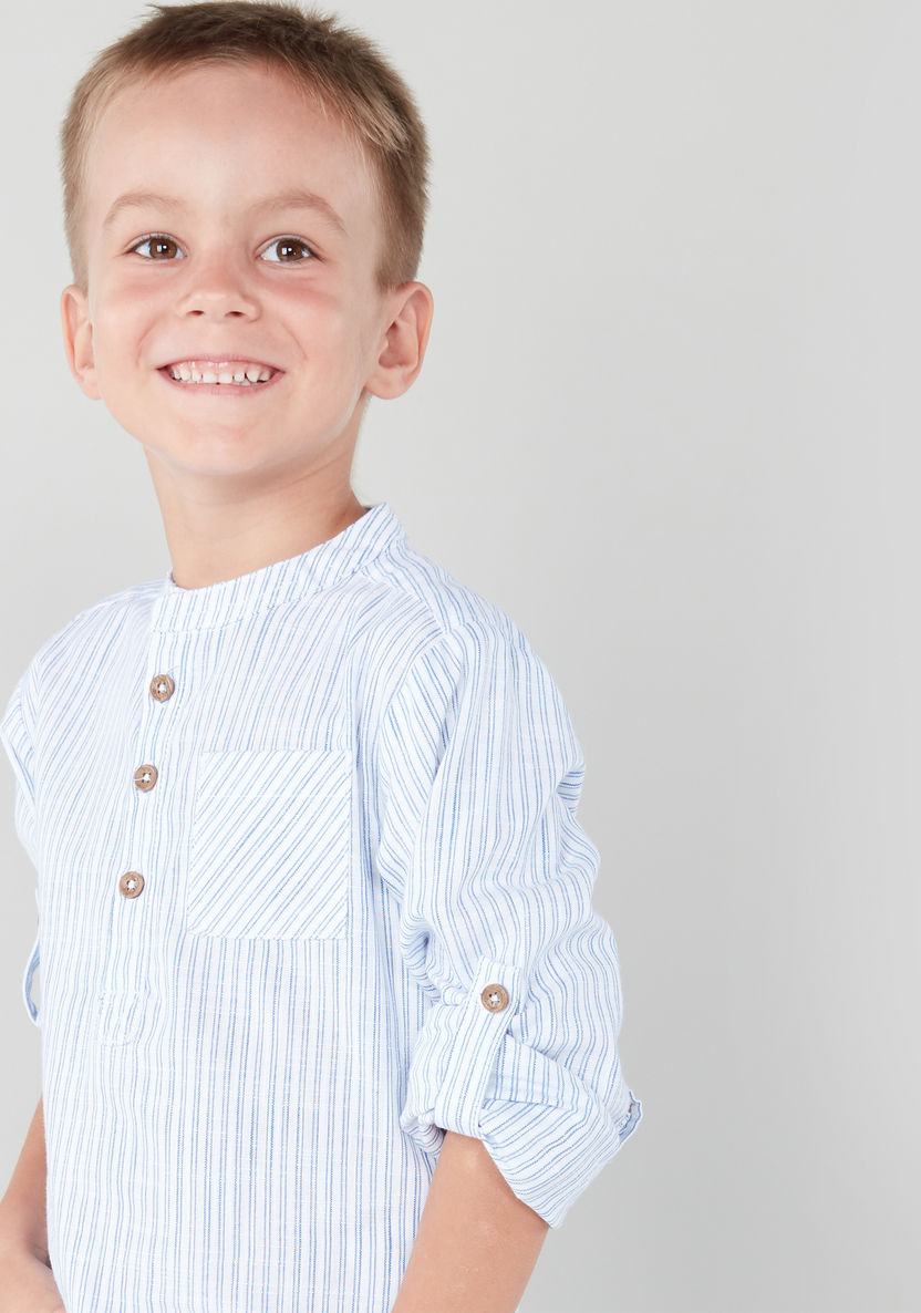 Eligo Striped Shirt with Mandarin Collar-Shirts-image-0