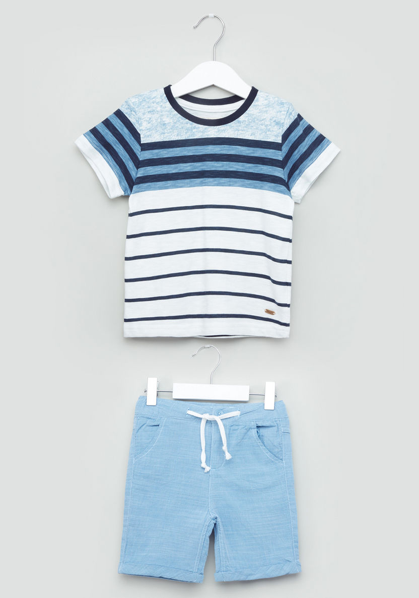 Eligo Striped T-shirt with Pocket Detail Shorts-Clothes Sets-image-0