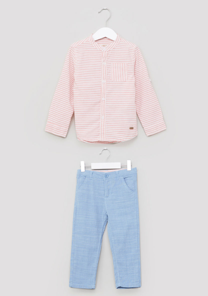 Eligo Striped Shirt with Pocket Detail Pants-Clothes Sets-image-0