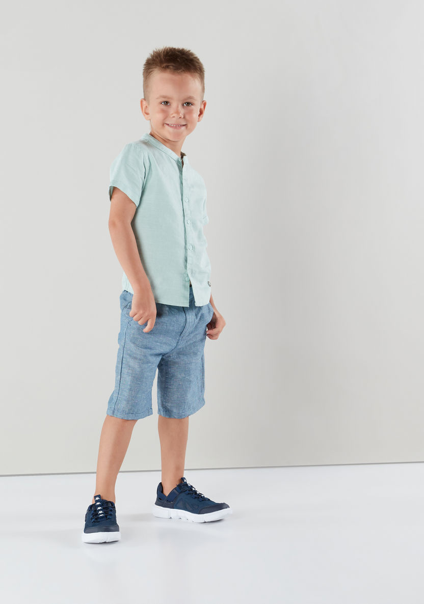 Eligo Plain Mandarin Collar Shirt with Pocket Detail Shorts-Clothes Sets-image-0