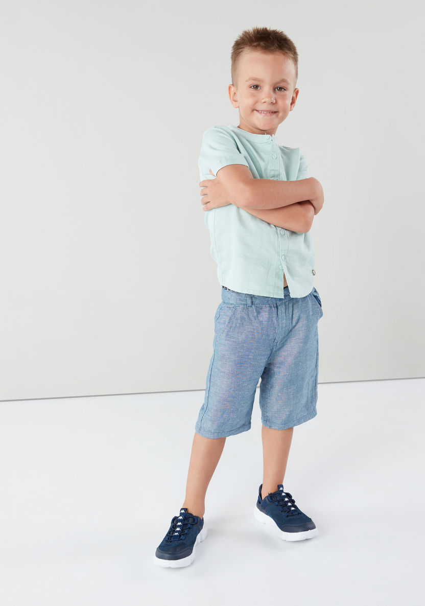 Eligo Plain Mandarin Collar Shirt with Pocket Detail Shorts-Clothes Sets-image-2