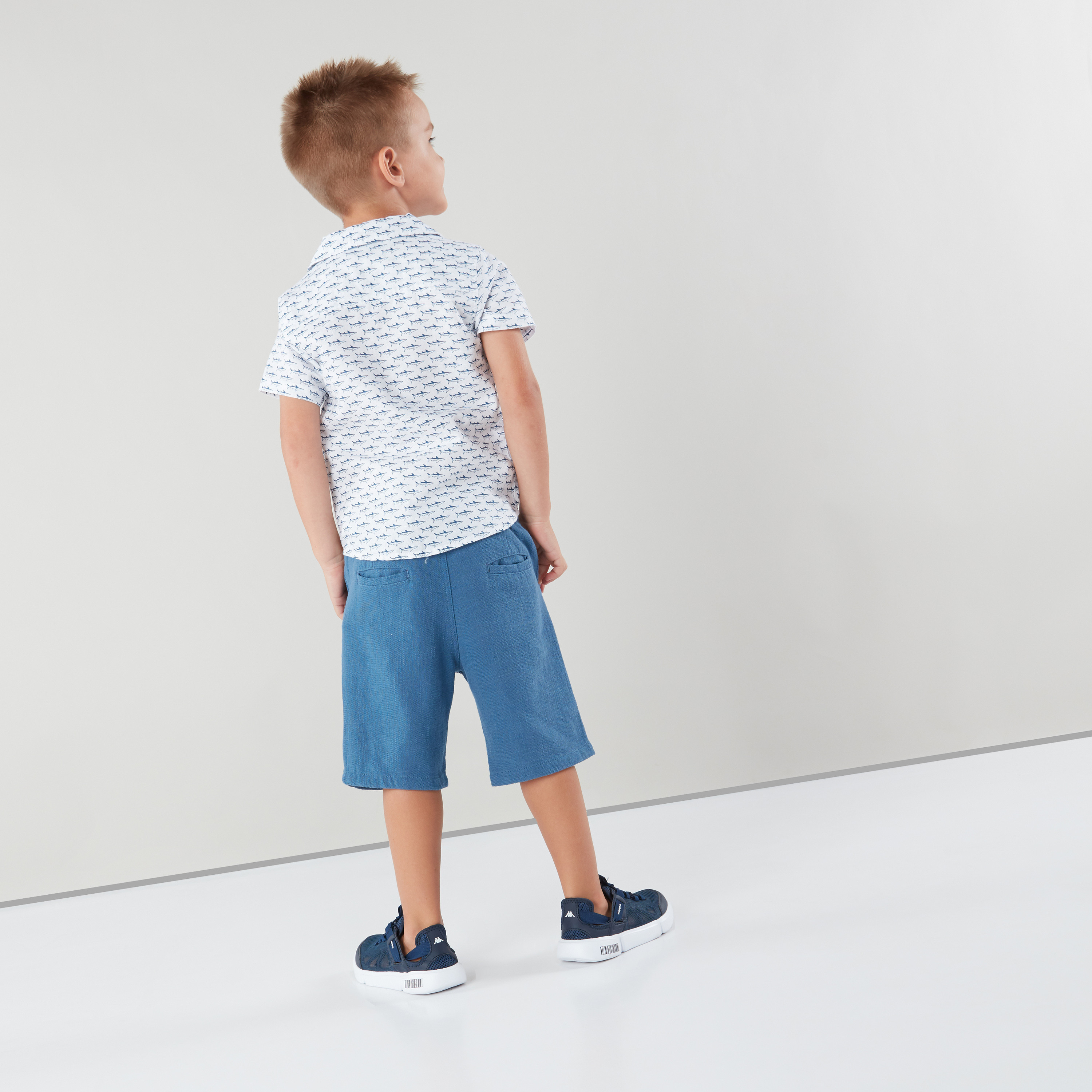 Eligo Collared Short Sleeves Shirt and Shorts Set with Shark Print-boys-clothing-setsandcoords-image-2