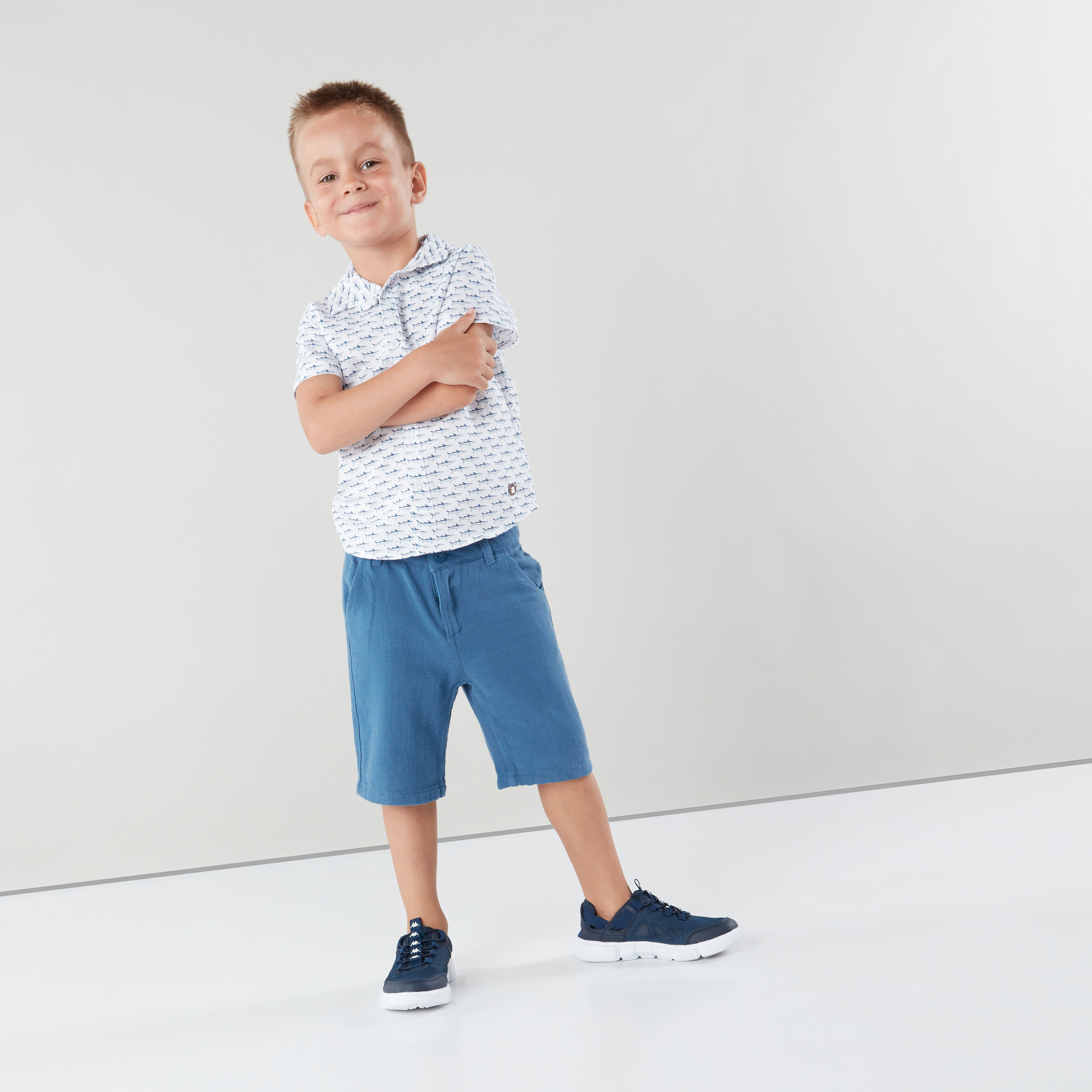 Eligo Collared Short Sleeves Shirt and Shorts Set with Shark Print-boys-clothing-setsandcoords-image-3