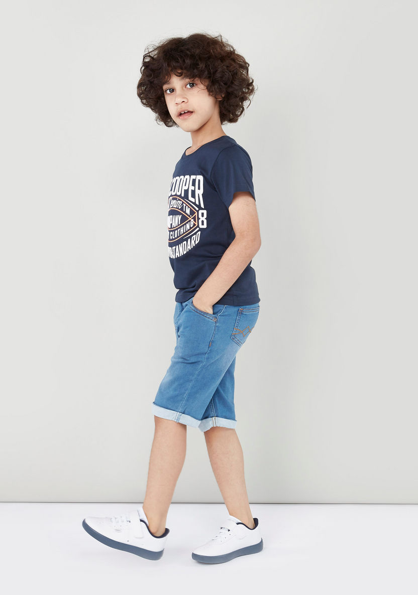 Lee Cooper Printed Round Neck T-shirt with Denim Shorts-Clothes Sets-image-0