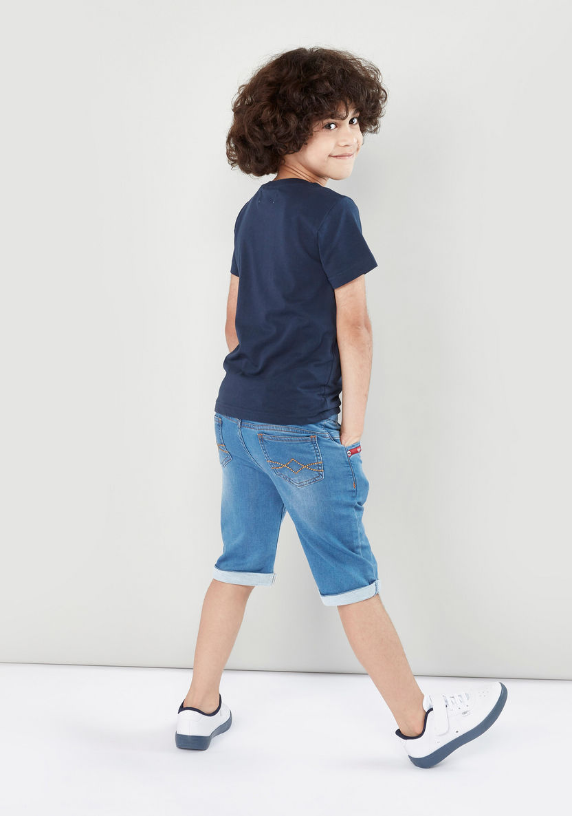 Lee Cooper Printed Round Neck T-shirt with Denim Shorts-Clothes Sets-image-1
