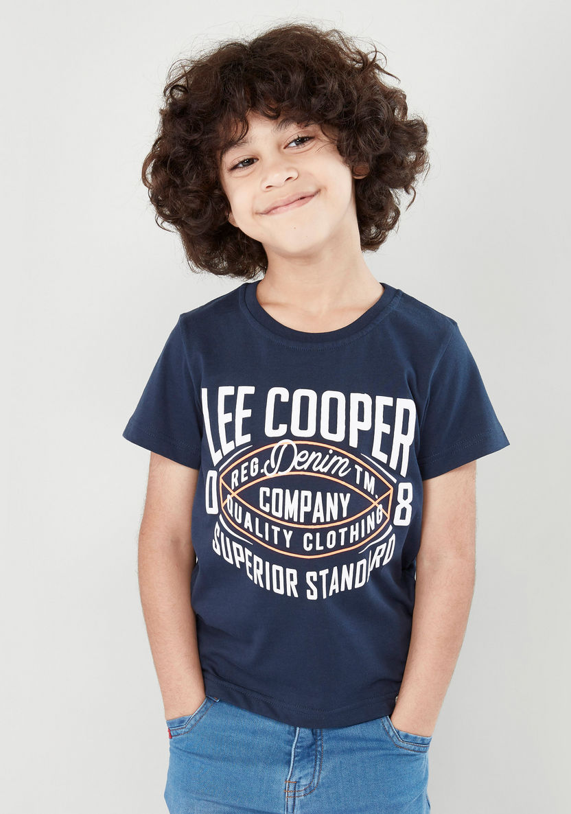 Lee Cooper Printed Round Neck T-shirt with Denim Shorts-Clothes Sets-image-2