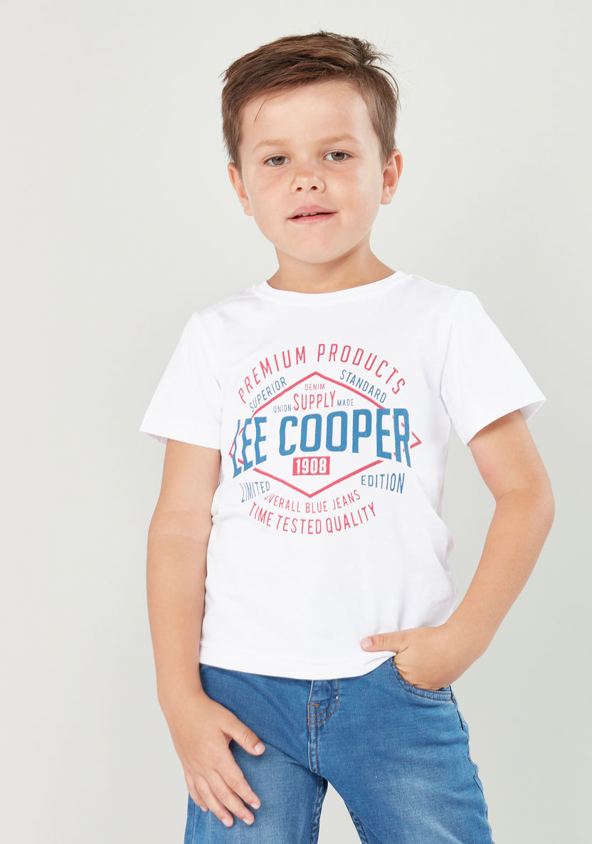 Lee Cooper Printed Short Sleeves T-shirt with Denim Shorts-Clothes Sets-image-2