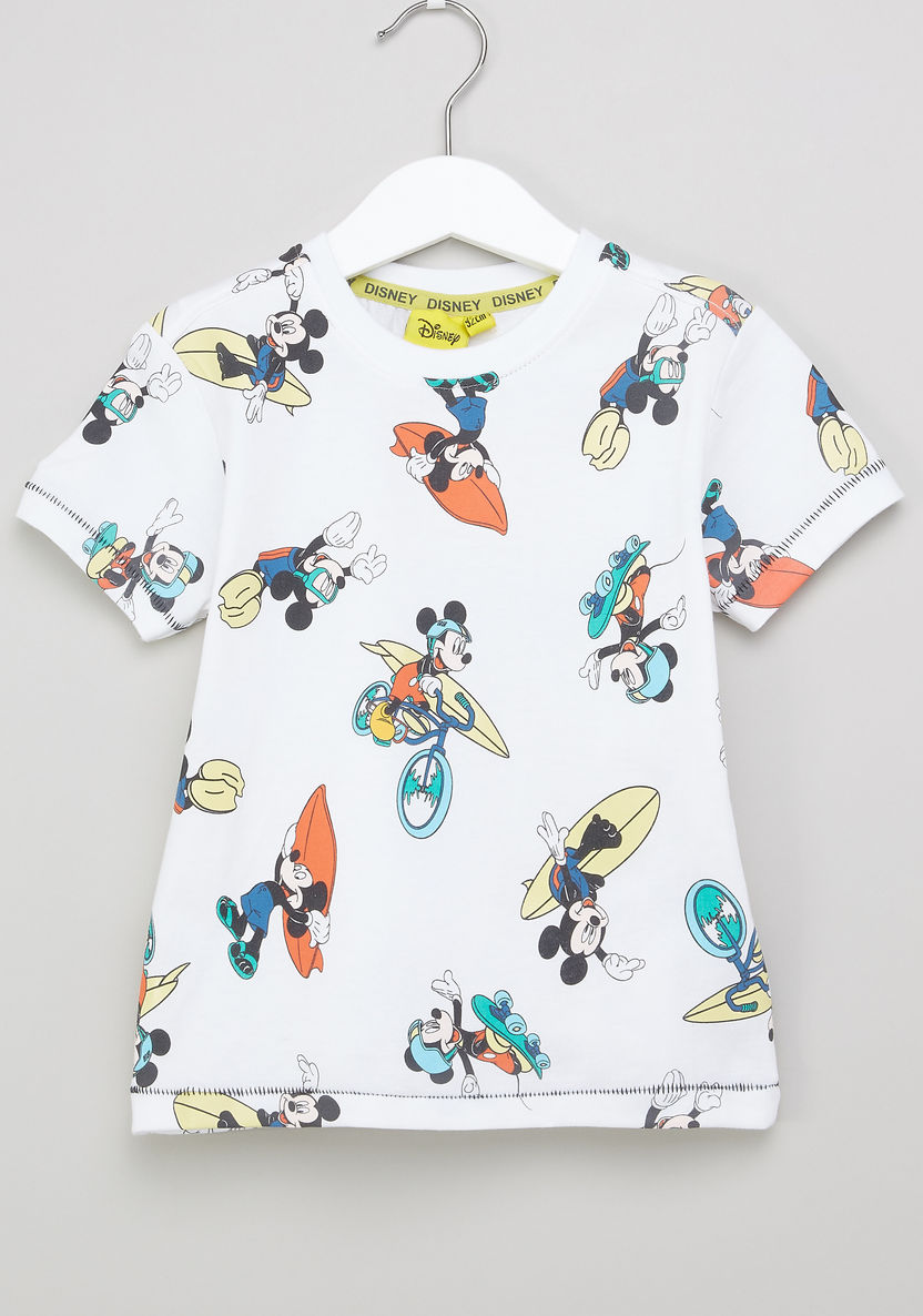 Mickey Mouse Printed Short Sleeves T-shirt with Shorts-Clothes Sets-image-1