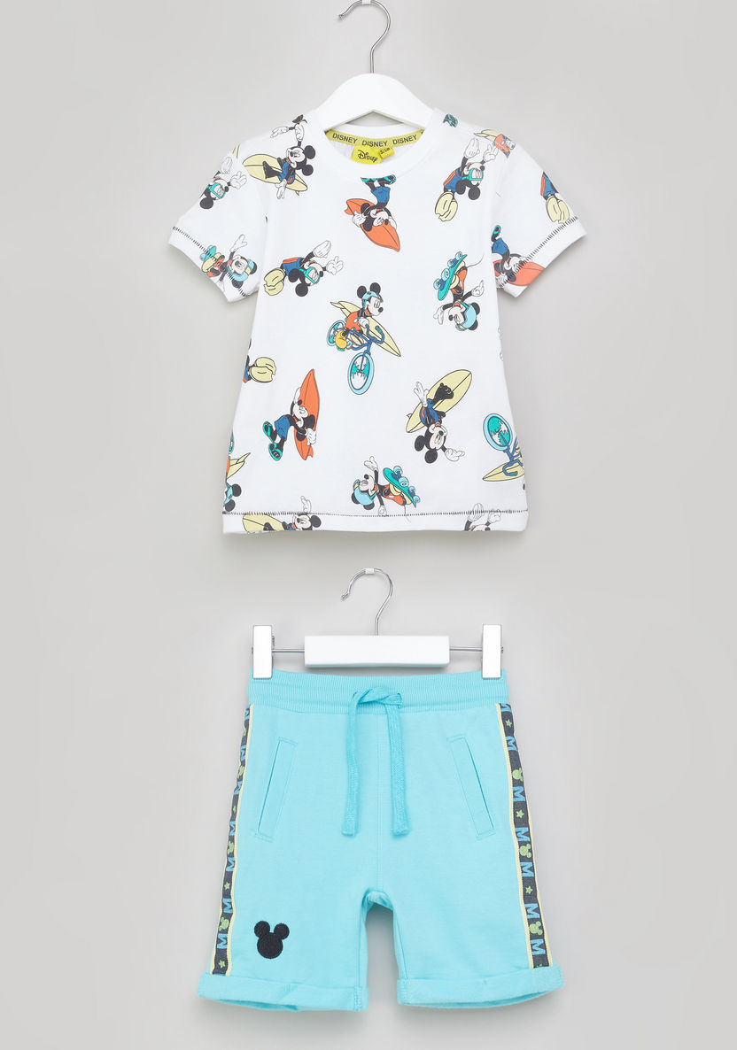 Mickey Mouse Printed Short Sleeves T-shirt with Shorts-Clothes Sets-image-0