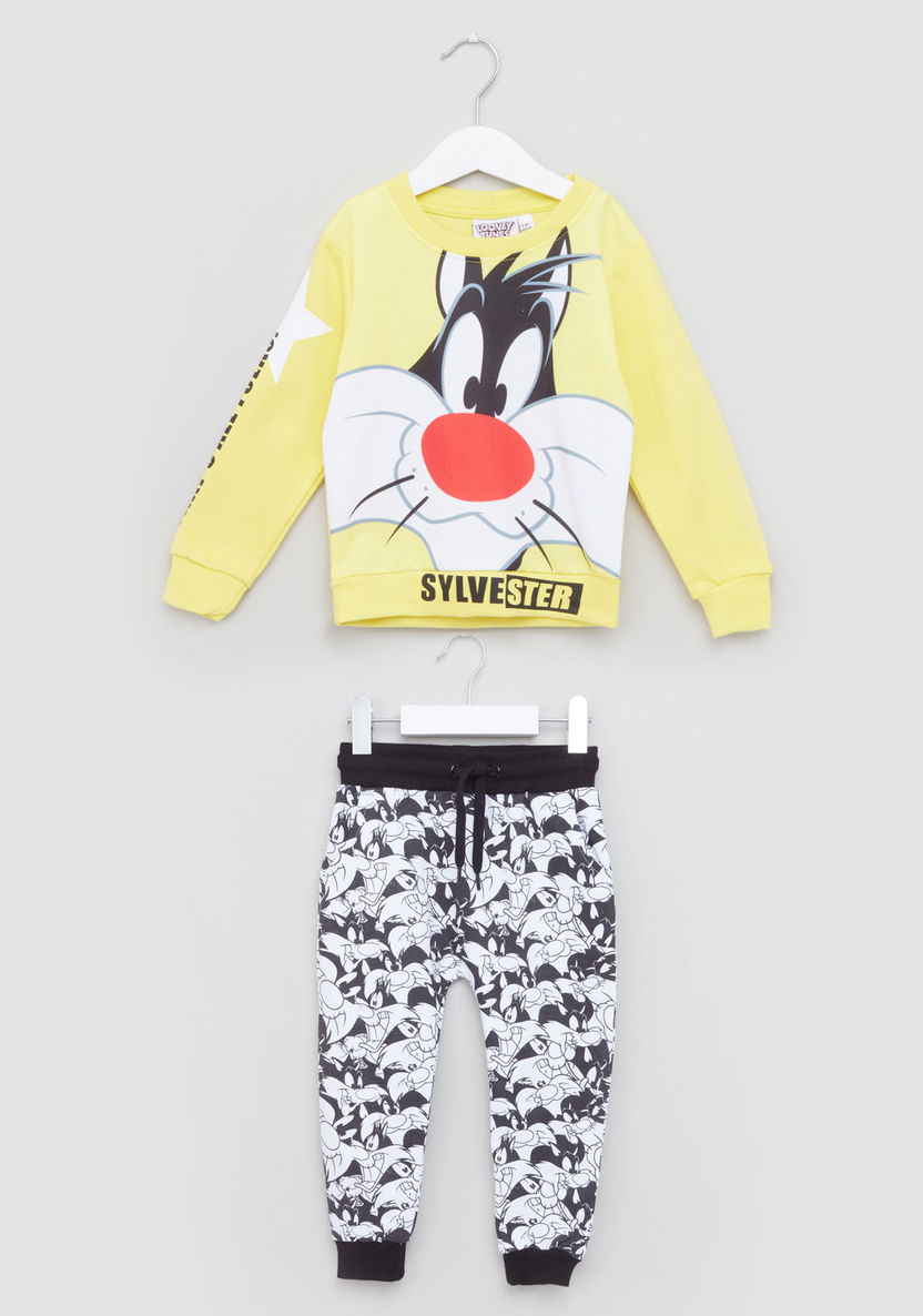 Looney Tones Printed Sweatshirt with Jog Pants-Clothes Sets-image-0
