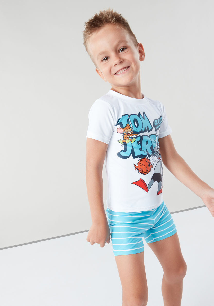 Tom and Jerry Printed Short Sleeves Swimwear T-shirt with Shorts-Clothes Sets-image-0