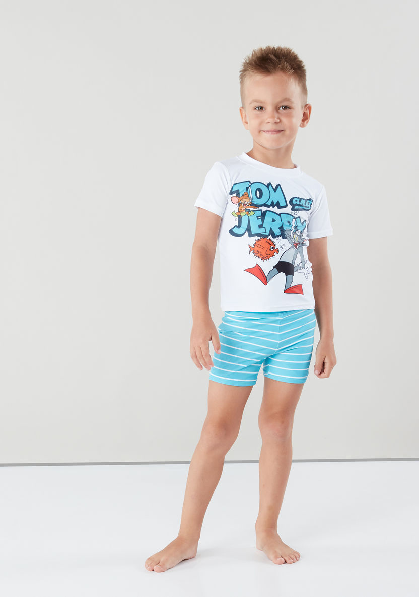 Tom and Jerry Printed Short Sleeves Swimwear T-shirt with Shorts-Clothes Sets-image-2