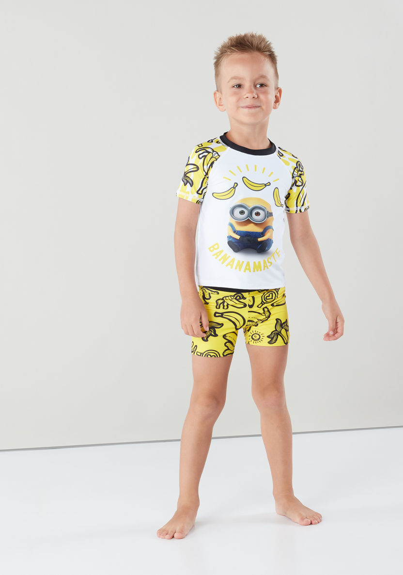Minions Printed Raglan Sleeves Swimwear T-shirt with Shorts-Clothes Sets-image-2