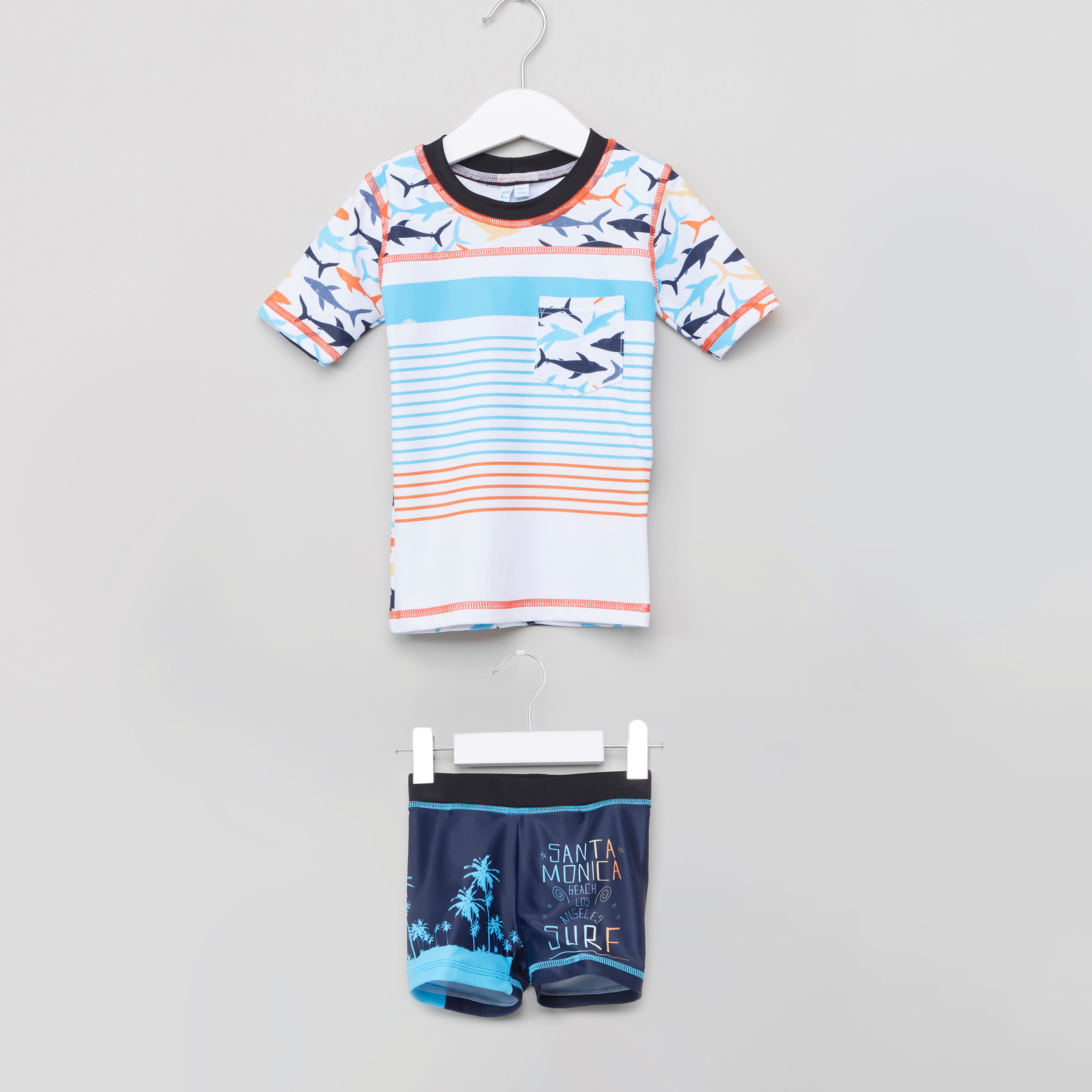 Juniors Printed Rash Guard T-Shirt with Shorts-baby-boys-clothing-swimwear-image-1