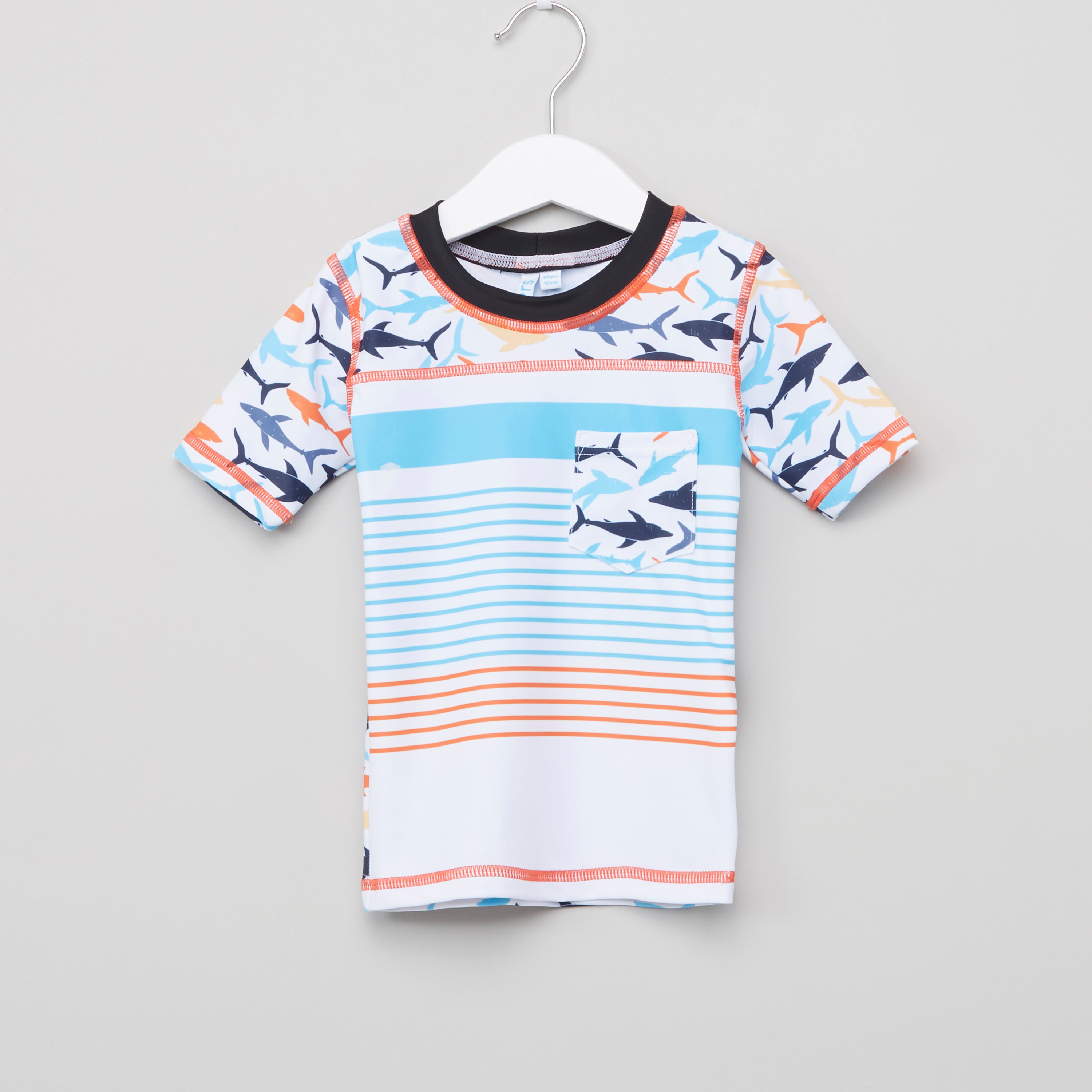 Juniors Printed Rash Guard T-Shirt with Shorts-baby-boys-clothing-swimwear-image-2