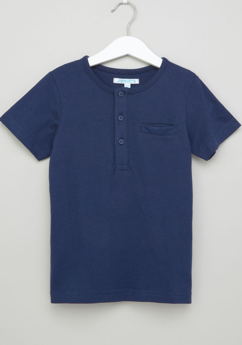 Juniors Henley Neck Short Sleeves T-shirt-T Shirts-image-0
