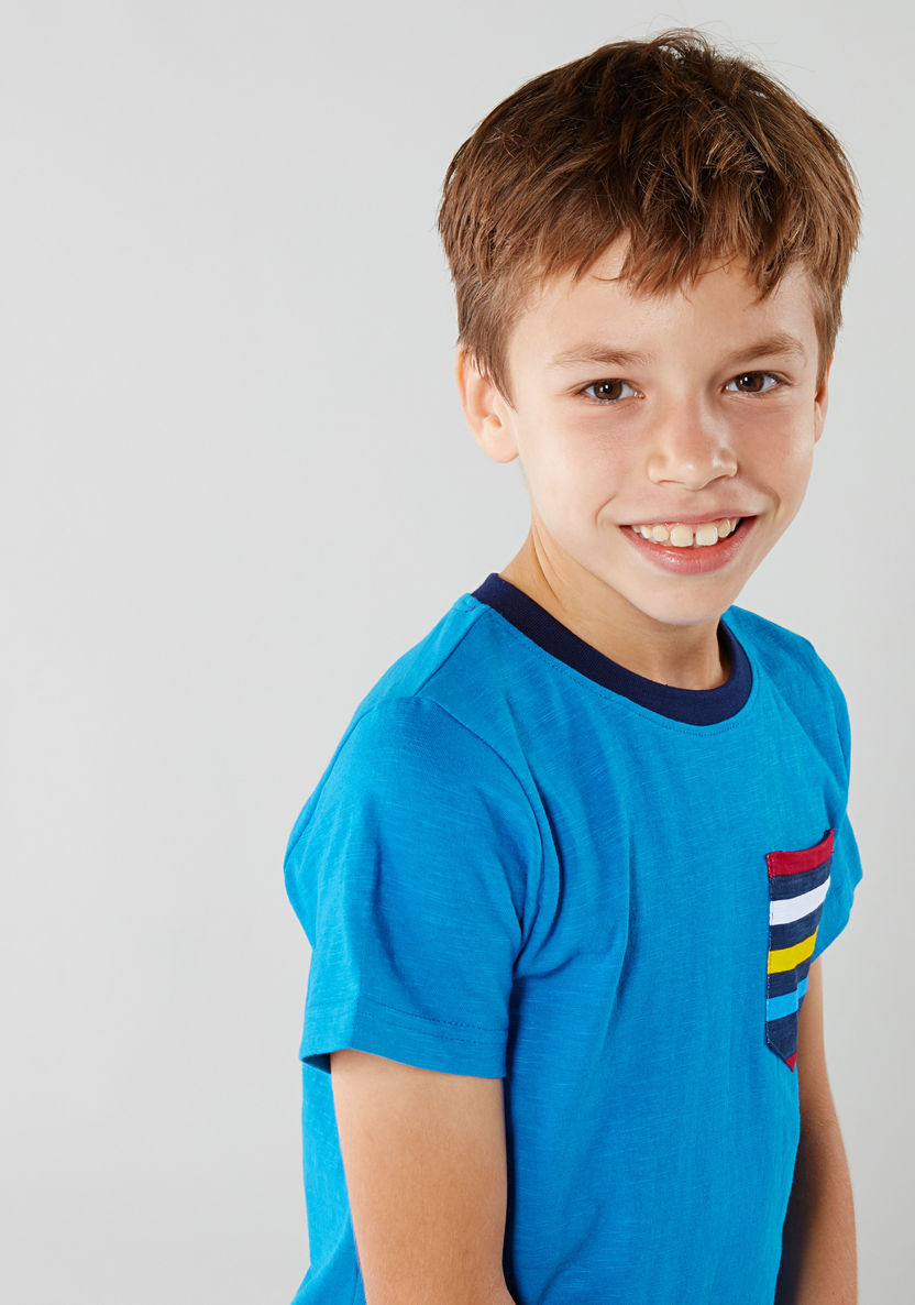 Juniors Striped Pocket Detail Short Sleeves T-shirt-T Shirts-image-0