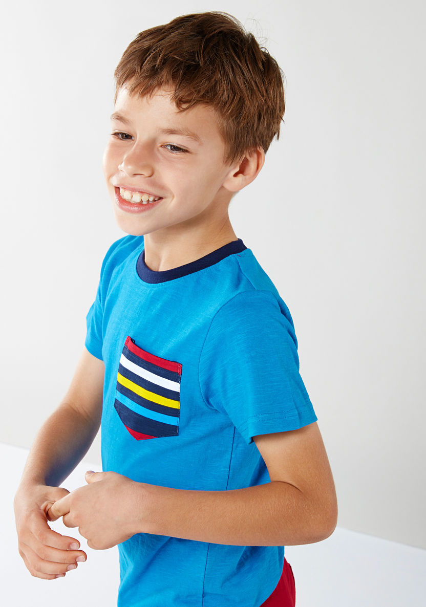Juniors Striped Pocket Detail Short Sleeves T-shirt-T Shirts-image-2