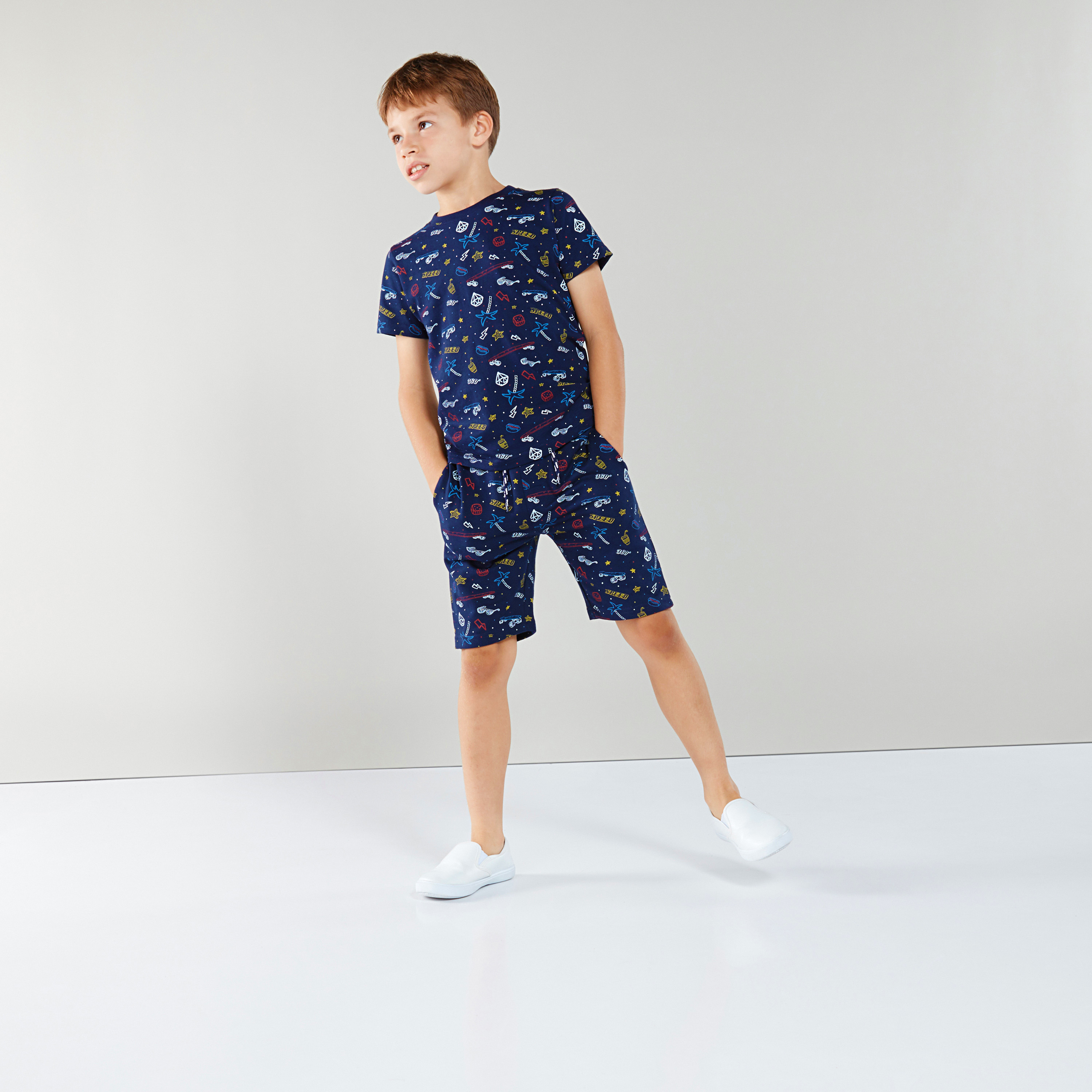 Juniors Printed Shorts with Drawstring-boys-clothing-bottoms-shorts-image-1