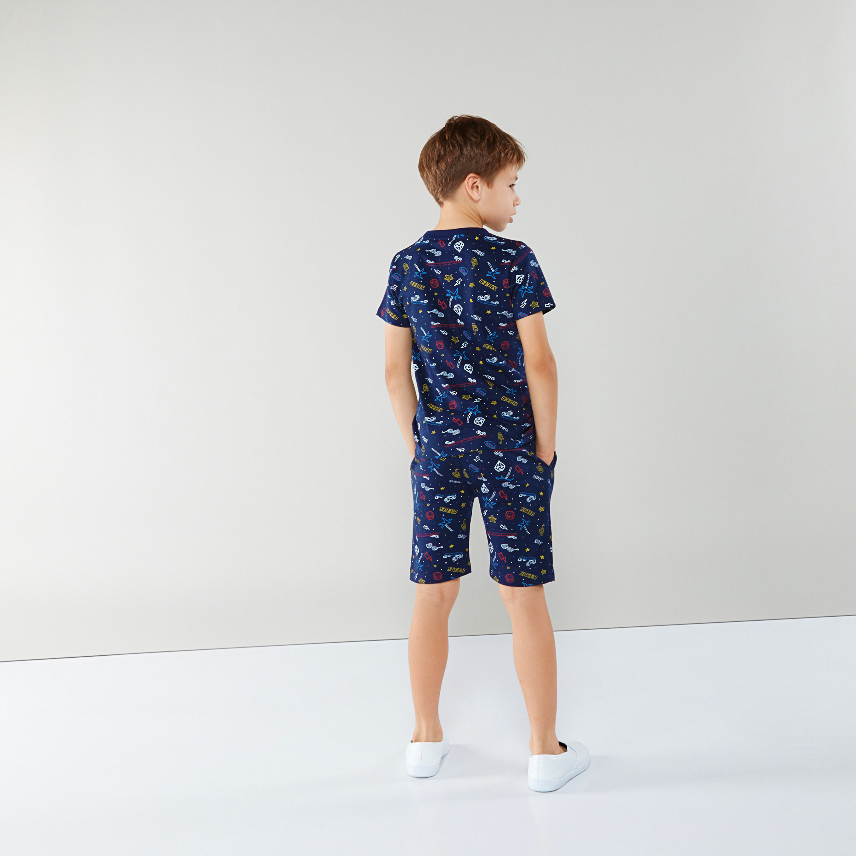 Juniors Printed Shorts with Drawstring-boys-clothing-bottoms-shorts-image-4