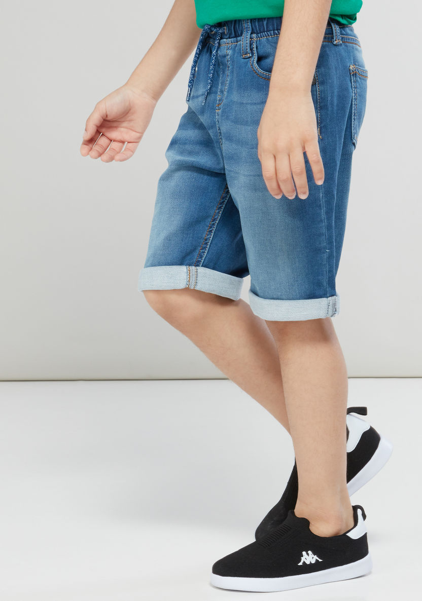 Juniors Denim Shorts with Pocket Detail and Drawstring-Shorts-image-0