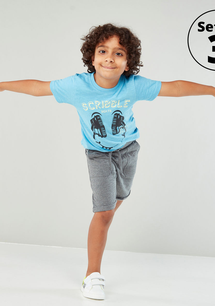 Juniors 2-Piece Printed T-shirt and Knee Length Shorts Set-Clothes Sets-image-0