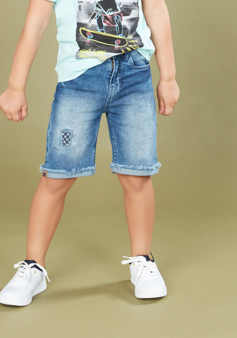 Juniors Denim Shorts with Fringed Hem-Shorts-image-1
