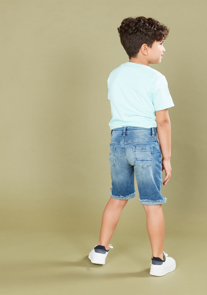 Juniors Denim Shorts with Fringed Hem-Shorts-image-3